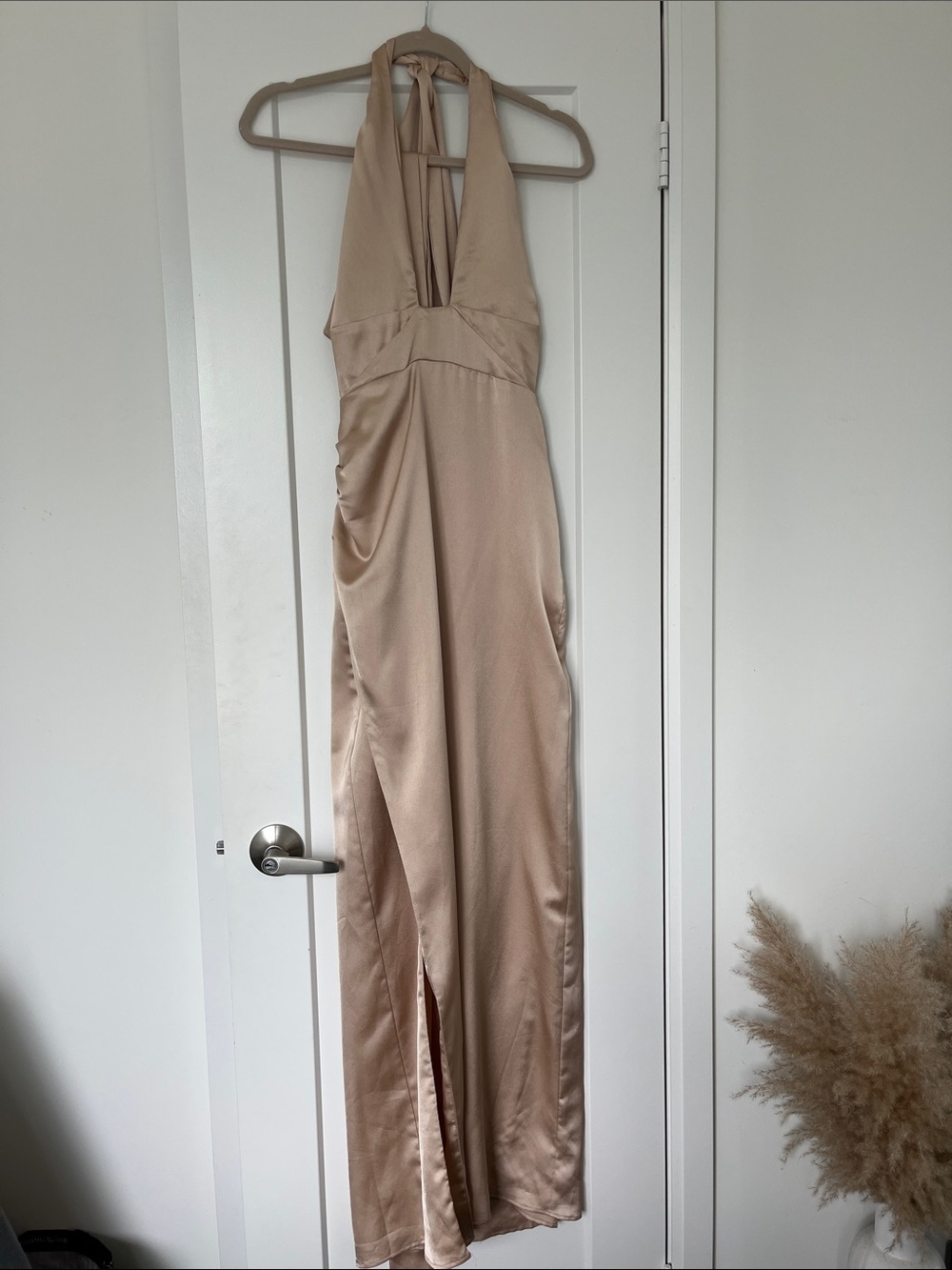 Show Me Your MuMu Beige Halter Satin Jumpsuit